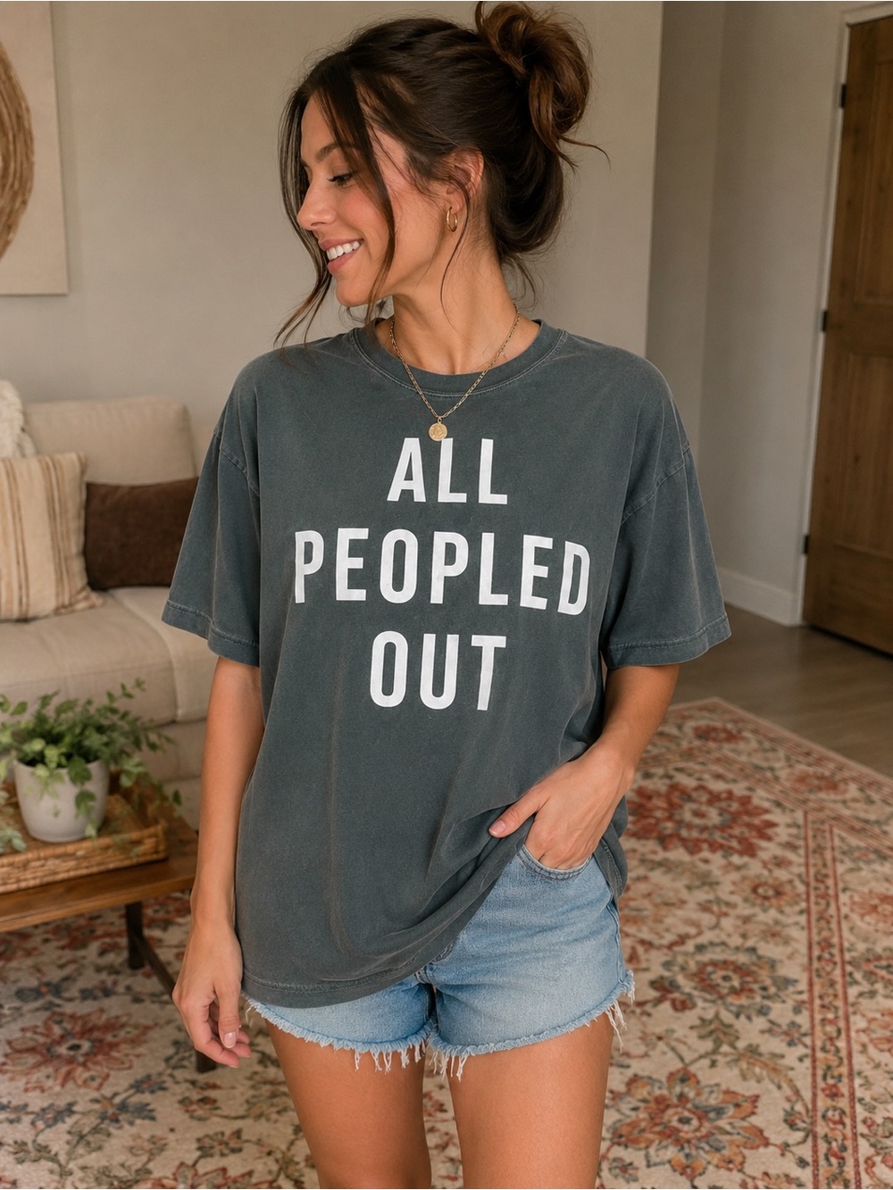All Peopled Out Graphic Tee - Sage Green